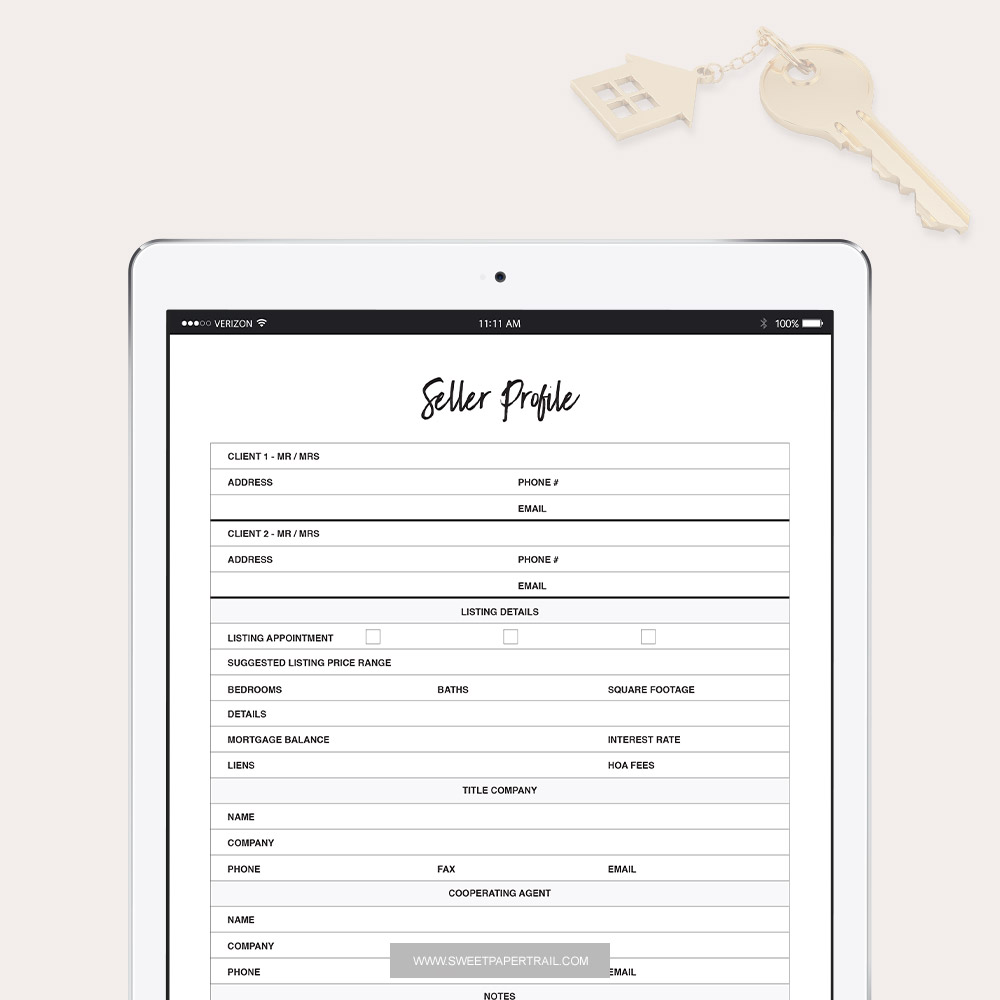 Real Estate Sellers Info sheet