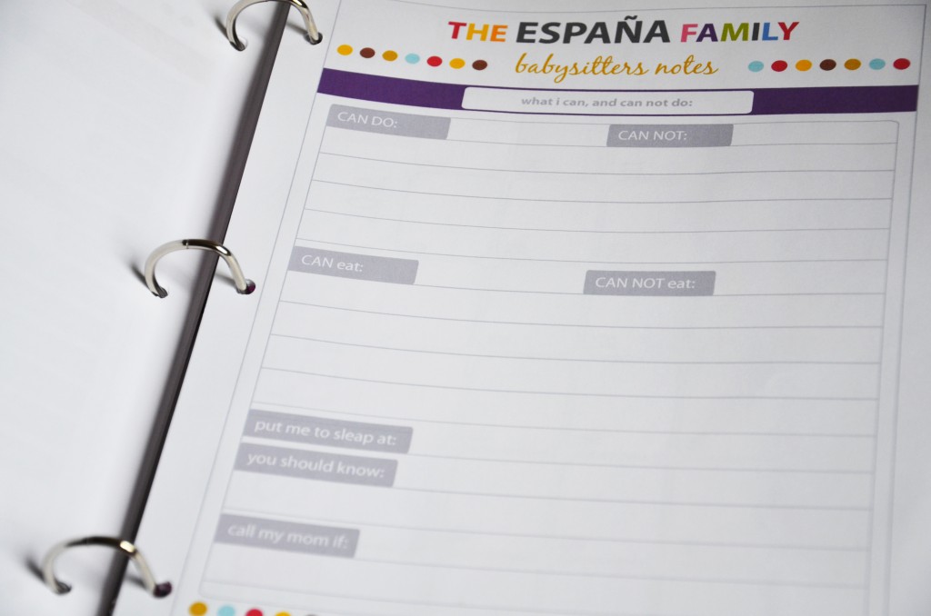 baby sitter notes printable