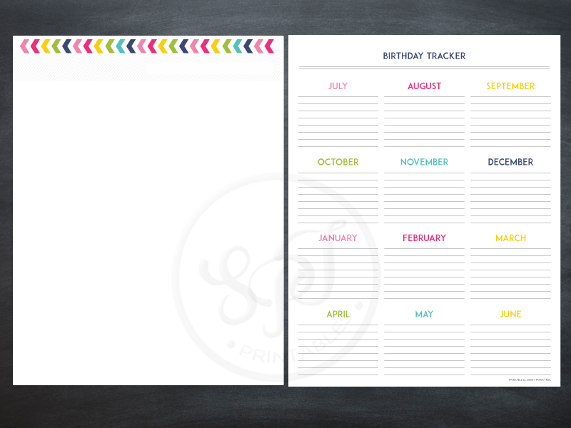 Notes printable & birthday tracker Notes printable & birthday tracker