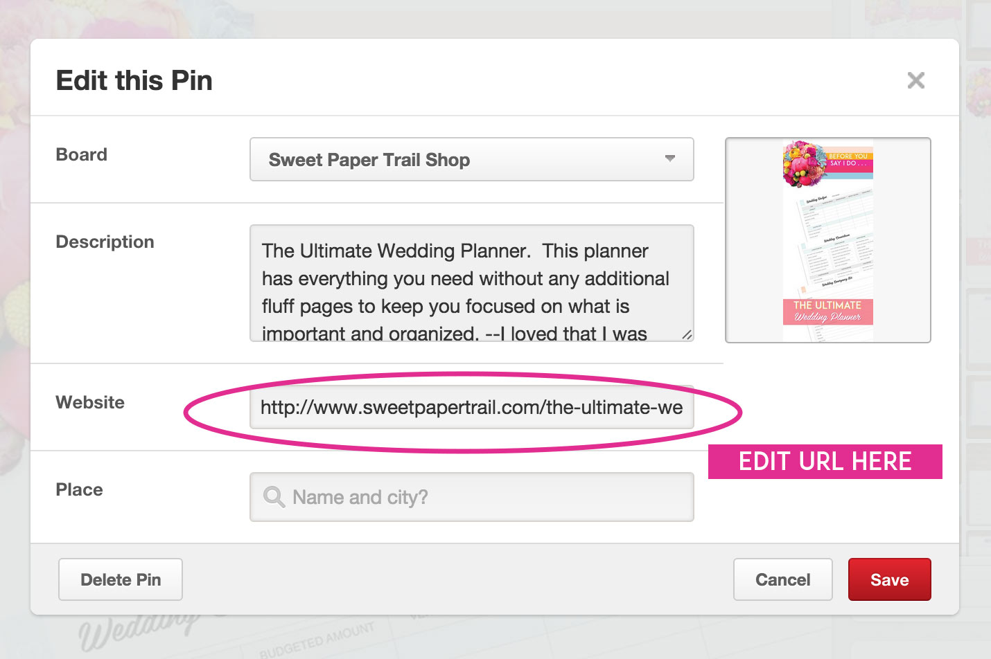 Edit Pinterest Url