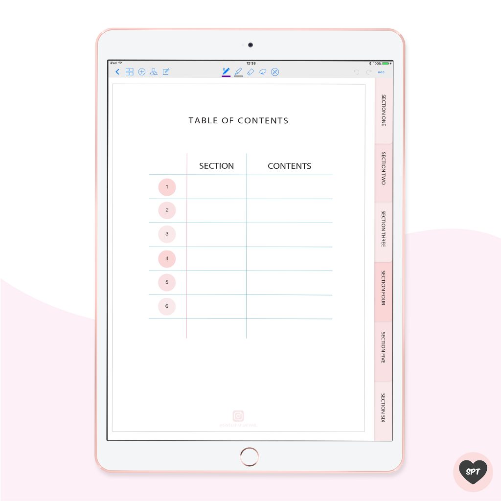 Pink digital notebook for goodnotes