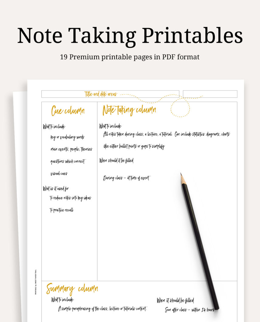 Note Taking Printable Sheet  Letter Size Template for Notes – Neat House.  Sweet Home Online Store